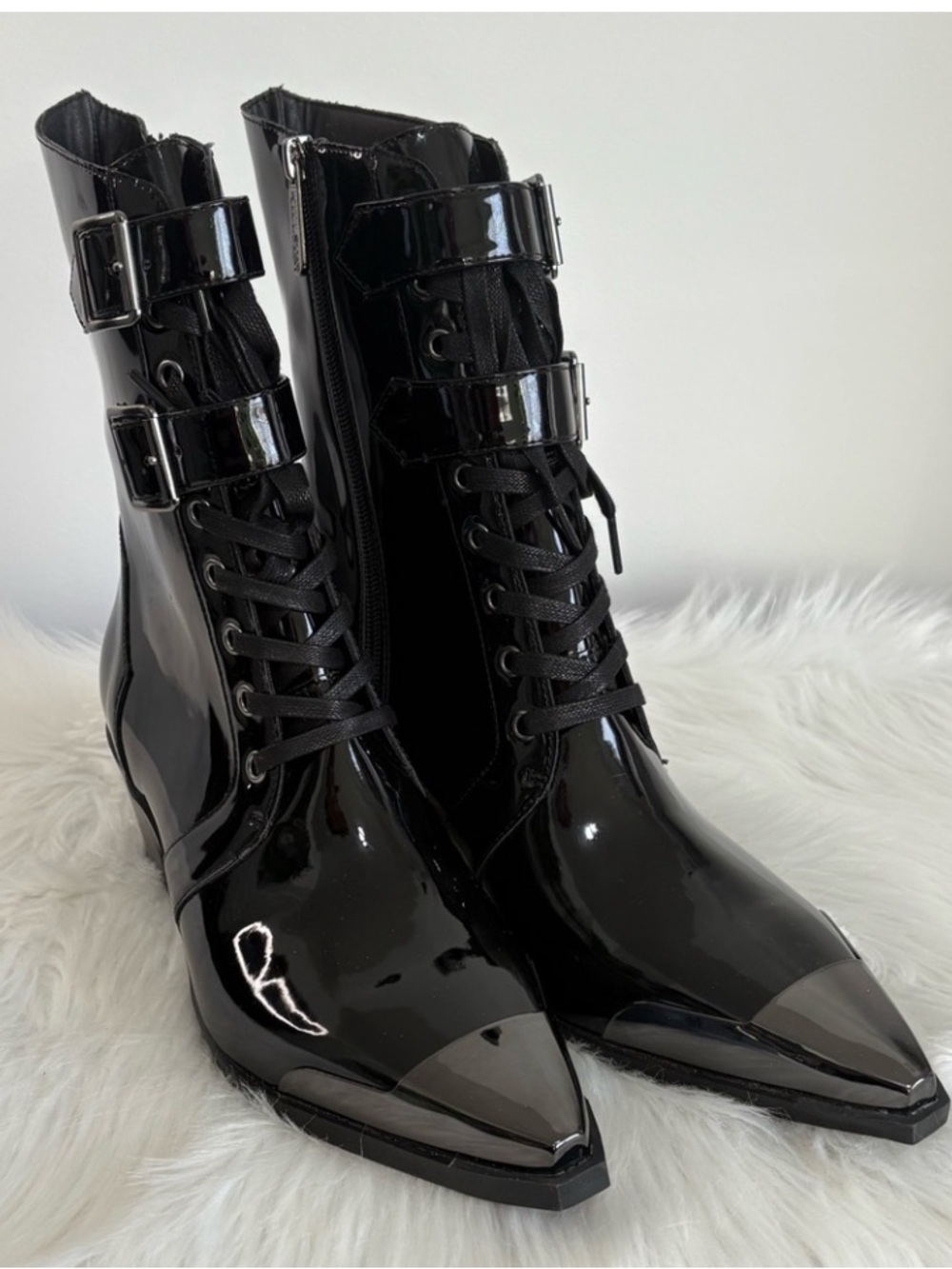 (112)Killstar Black Patent Lace Up Boots